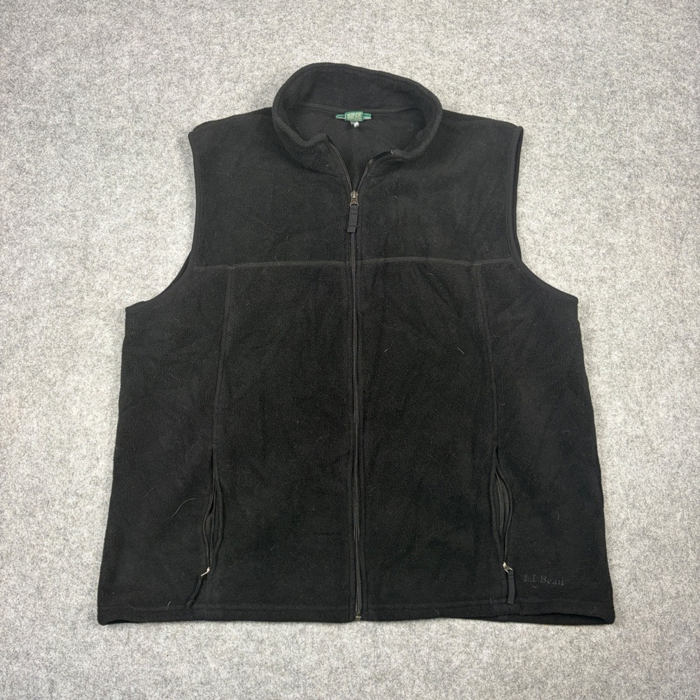 LL Bean Mens Fleece Vest Black Full Zip Sleeveless Jacket Large OAL47